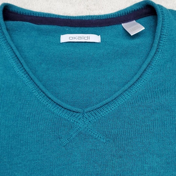 Youth Okaidi Cashmere V-neck Sweater Elbow Patches L 12 A/Y 150cm Wool Cotton - Picture 8 of 11